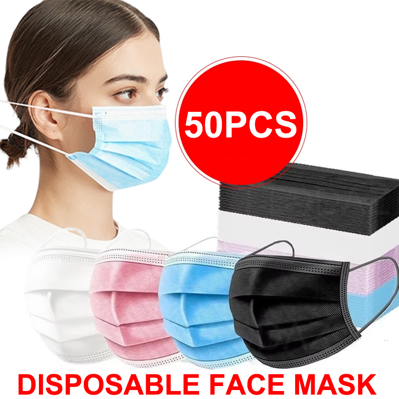 50 قطعة 3-layer قناع أقنعة الو - مراجعة Disposable Mask Blue وسعره