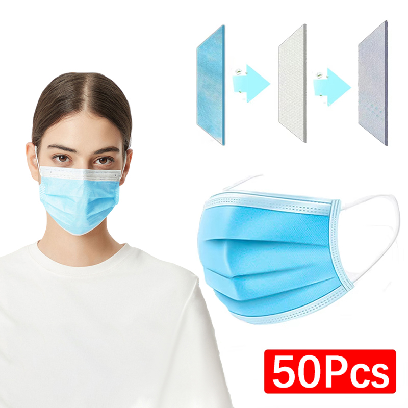 50 قطعة 3-layer قناع أقنعة الو - مراجعة Disposable Mask Blue وسعره