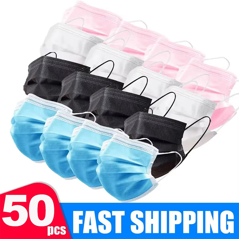 50 قطعة 3-layer قناع أقنعة الو - مراجعة Disposable Mask Blue وسعره